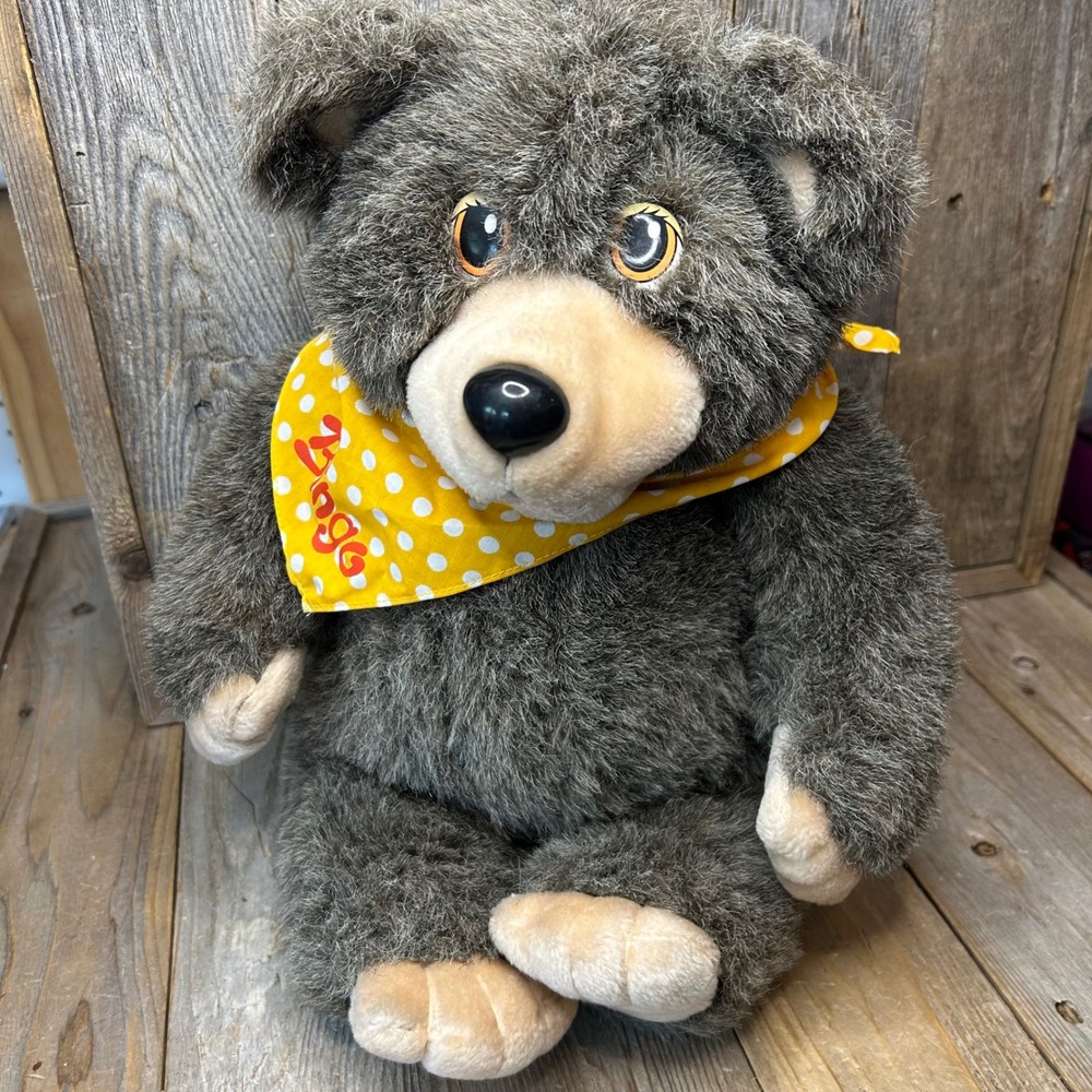 Vintage 1986‎ Hasbro Softies Bingo Bear Plush Talking Hand Puppet Grey working